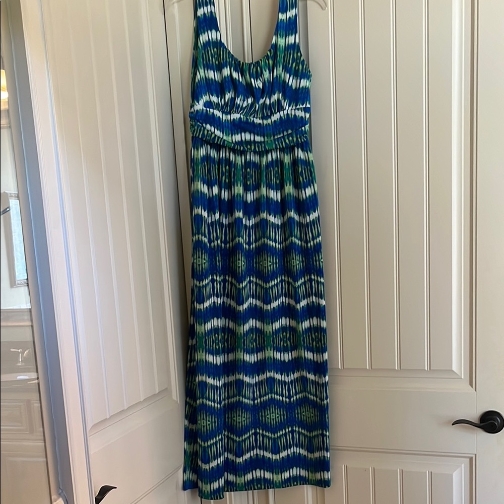 Blue and Green Patterned Maxi Dress